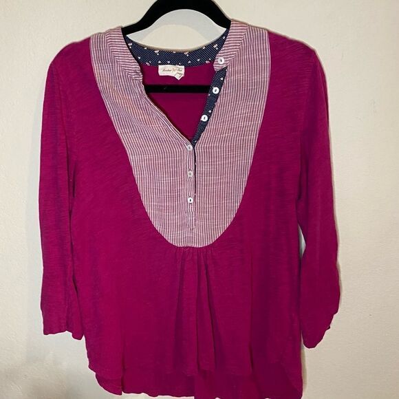 Anthropologie Pink Henley Top Sz M - Picture 2 of 4